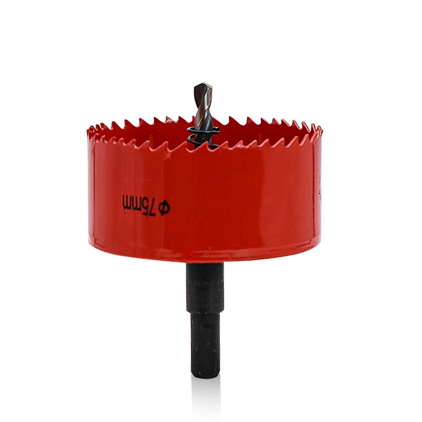 75mm Hole Saws Cutter, HSS Bi-Metal Drill Bit for Wood Plastic, UPVC, Fiberglass and Plasterboard, Red