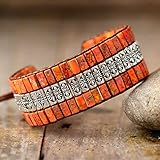 LCDIUDIU Armband Herren,Naturstein Orange Türkis Kristall Armband Antik Boho Breit Handgefertigt Wrap Gewebt Armreif Energie Edelsteine Perlen Armband Schmuck Für Männer Frauen Geschenk