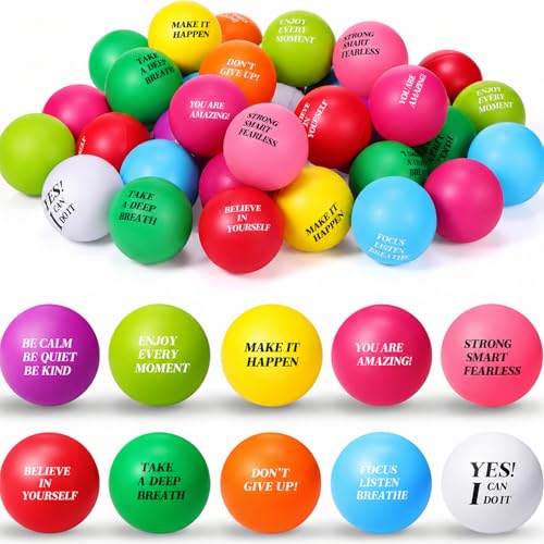 Sotiff 100 Pcs Stress Balls Bulk for Adults Colorful Foam Stress Relief Gift Toys with Motivational Quotes Squeeze Balls for Office Relief Employee Appreciation (Ten Colors,Inspirational)