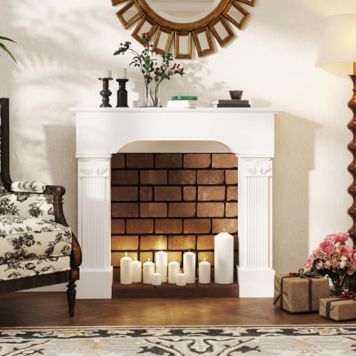 Image of HOMCOM Baroque Fireplace Mantel, Freestanding Fireplace Surround with Ionic Leg for Electric Fireplaces, 43.25 inch W x 42.75 inch H, White