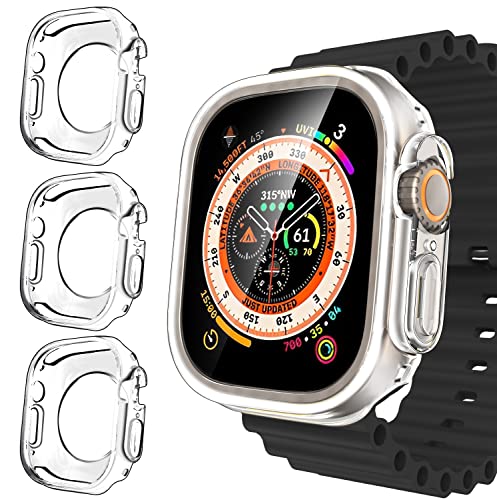 ivoler 3 Piezas Clara Funda para Apple Watch Ultra 3/2 / Apple Watch Ultra 49mm (Sin Protector de Pantalla), Carcasa Protectora Anti-Rasguños Transparente Suave TPU Caso Delgada Anti-Arañazos Case