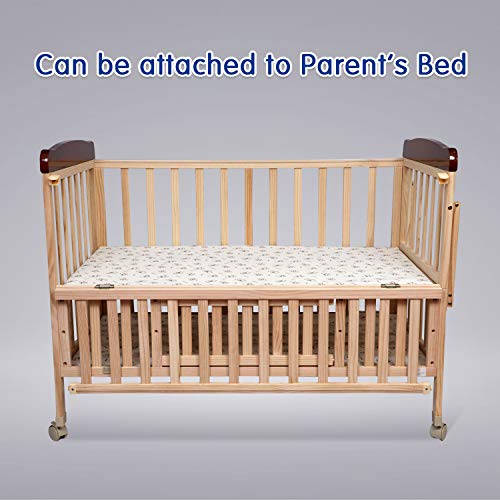 Image of 1st Step Wooden Cot (with 3Level Height, Detachable Mosquito Net, Storage Space and Wheels with Brakes), with Swinging Baby Cradle