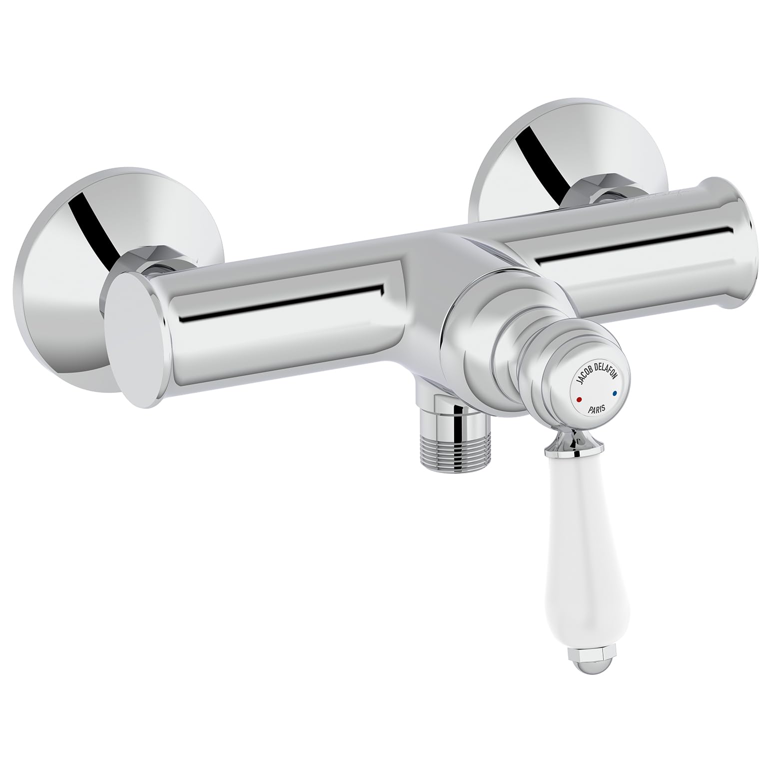 Jacob Delafon - Miscelatore doccia a parete Louise - Meccanico - Design retrò, manico in ceramica - Risparmio d'acqua - 21,5 x 16,70 x 17 cm - Finitura cromata - E24362-CP