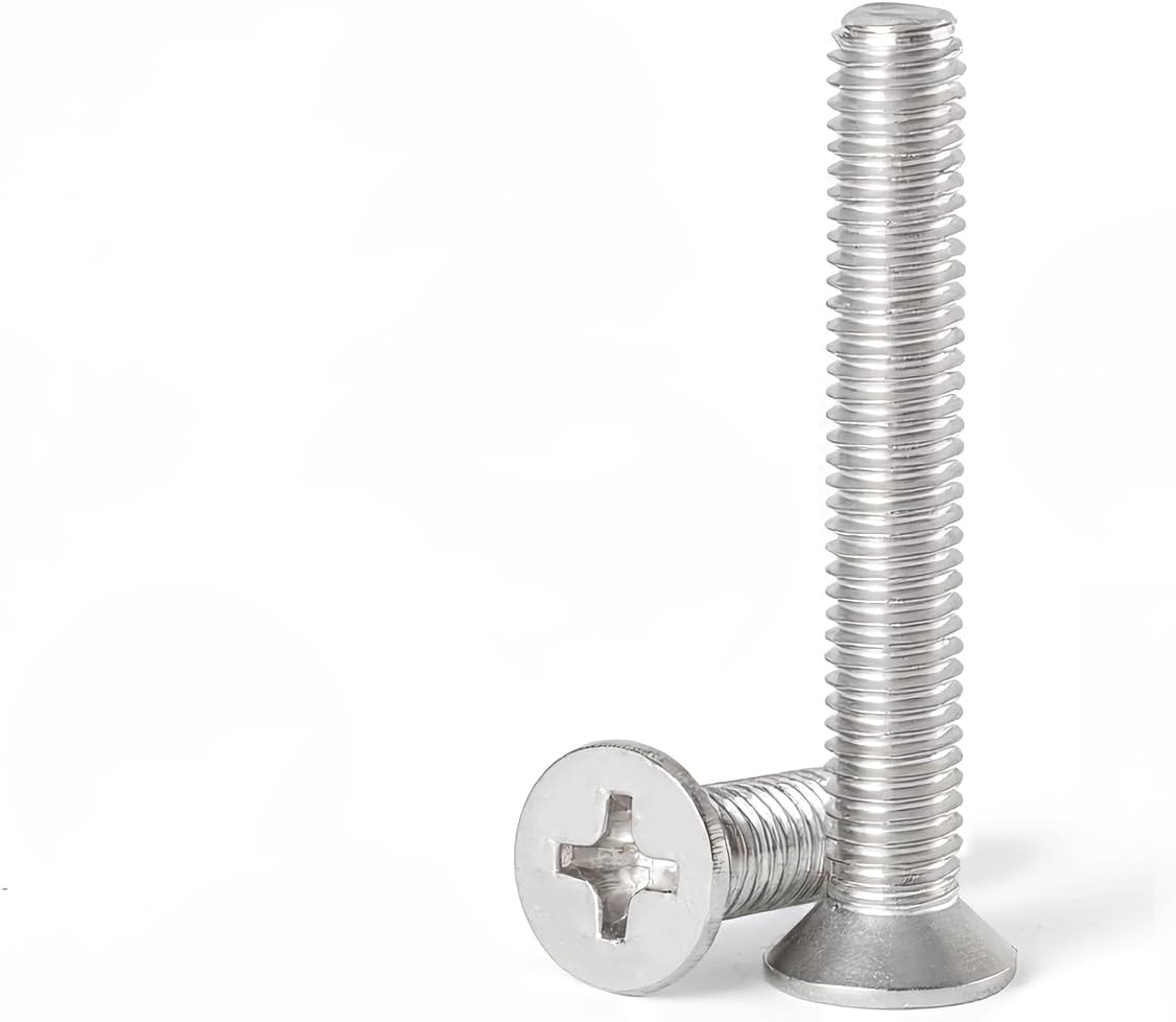 M6-1 x 25mm Phillips Flat Countersunk Head Machine Screws, 304 Stainless Steel, Full Thread Fasteners (25-Pack) - Electrical & Switch Plate Screws for Electronics & Hardware