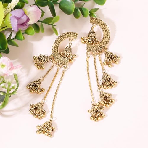 Aonklot Jhumkas Indian Earrings for Women Boho Ball Chandelier Tassel Statement Dangle Earrings Wedding Bridal Jhumki Bollywood Bell Jewelry Gifts Indian Dresses Outfits3
