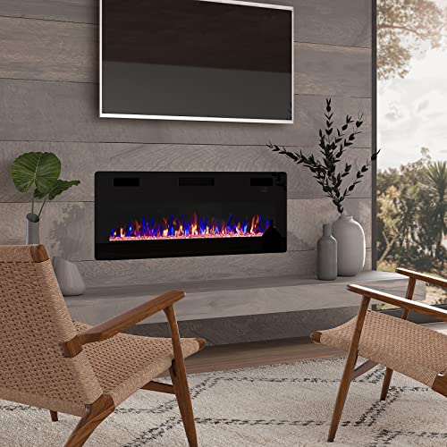 Bossin 42 Inch Ultra-Thin Silence Linear Electric Fireplace, Recessed Wall Mounted Fireplace, Fit For 2 X 4 And 2 X 6 Stud, 12 Adjustable Flame Color & Speed,Touch Screen Remote Control With 8H Timer #TOP2