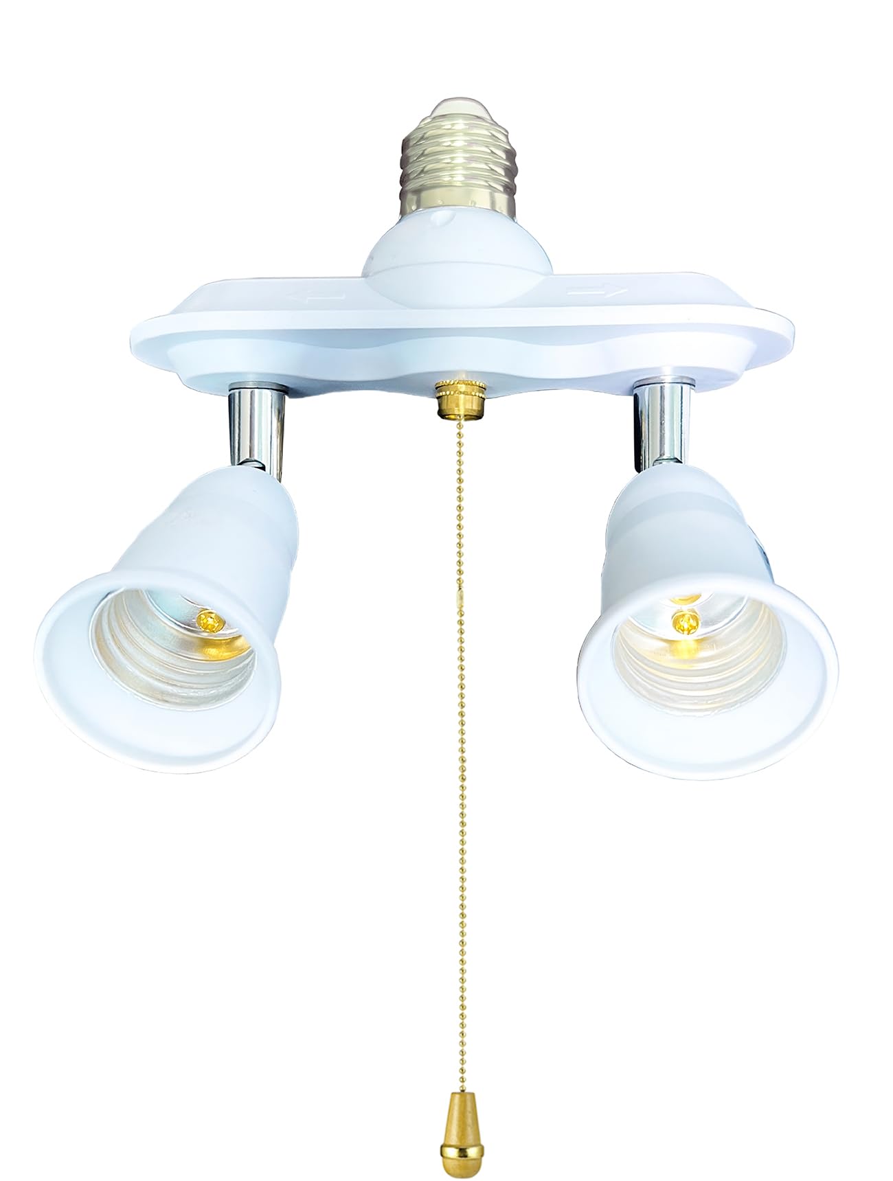 Wirleben 2 in 1 E26 Light Socket Splitter with Pull Chain Switch, Dual Light Socket Extender Adapter Converter 360 Degree Adjustable and 180 Degree Bendable, Max Watt 100W