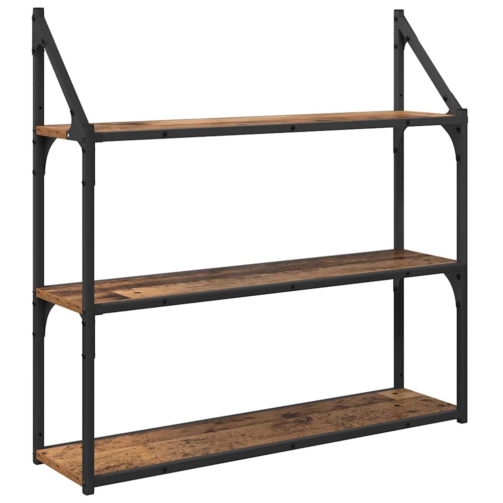 Wandregal Altholz 80x21x78,5 cm mit 3 Ablagen aus Holzwerkstoff und Metallrahmen, Modernes Design & Stabilität für Wohnzimmer, Flur und Schlafzimmer