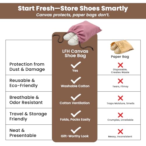 Image of LFH Cotton Rich Shoe Storage Bags with Drawstring, Dustproof Breathable Reusable Organizer, Perfect For Travel, Dorm, Hotel, College, Gym, Easy to Carry, Machine Washable 12 inchx17 inch (Pack of 2) - Pink