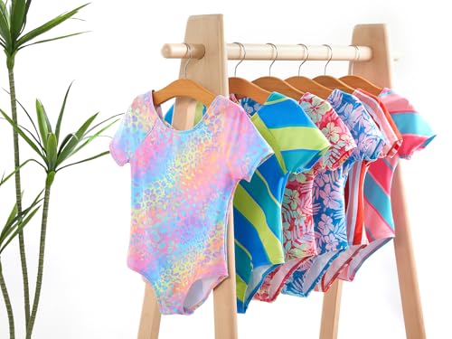 Haloumoning Girls One Piece Swimsuits Kids Short Sleeve Bowknot Backless Bathing Suit Swimwear 5-14 Years3