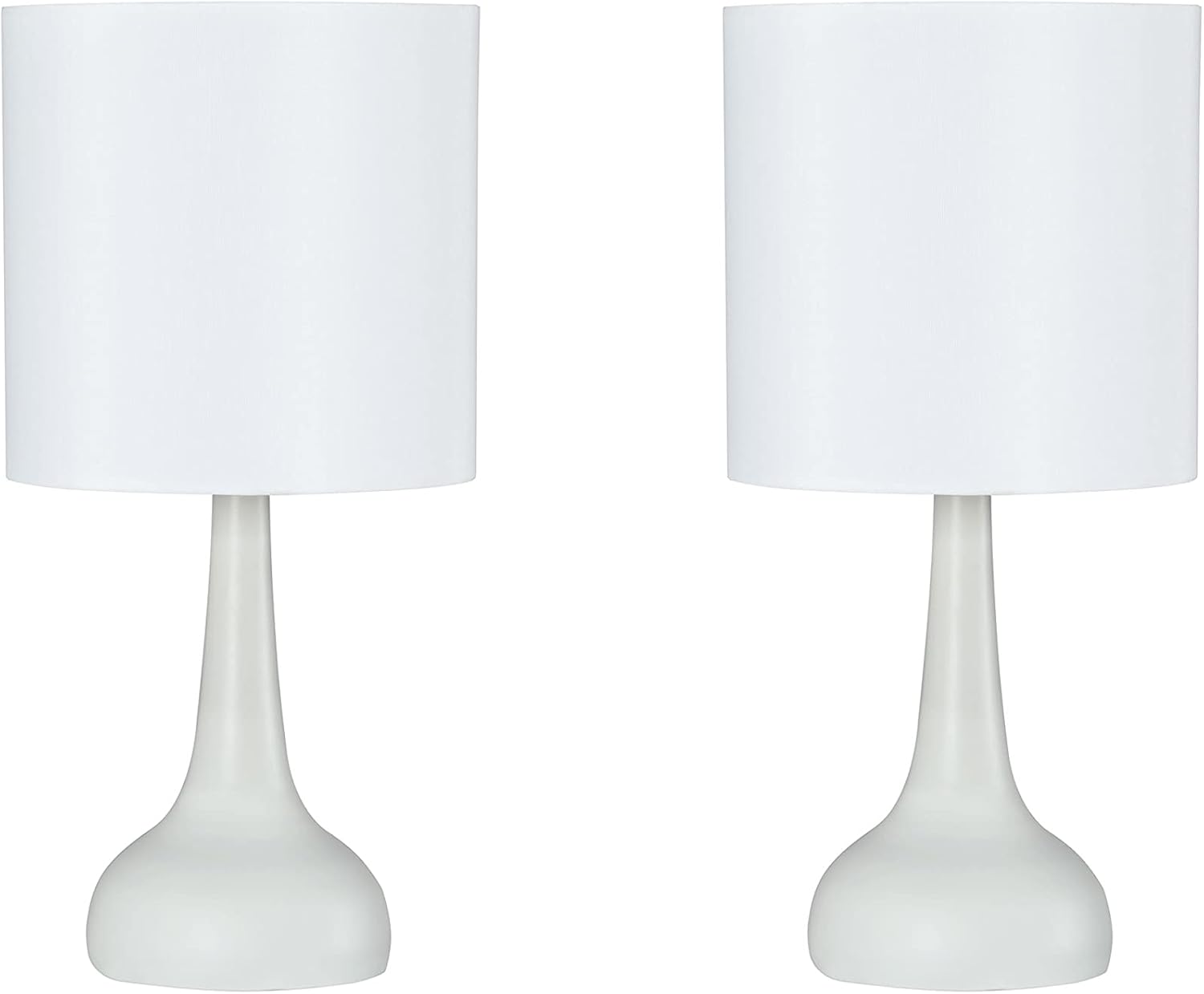 Aspen Creative 40231-22, Two Pack - 14-1/2" High Transitional Metal Table Lamp, Off White Finish and Drum Shaped Lamp Shade in Off White, 7" Wide