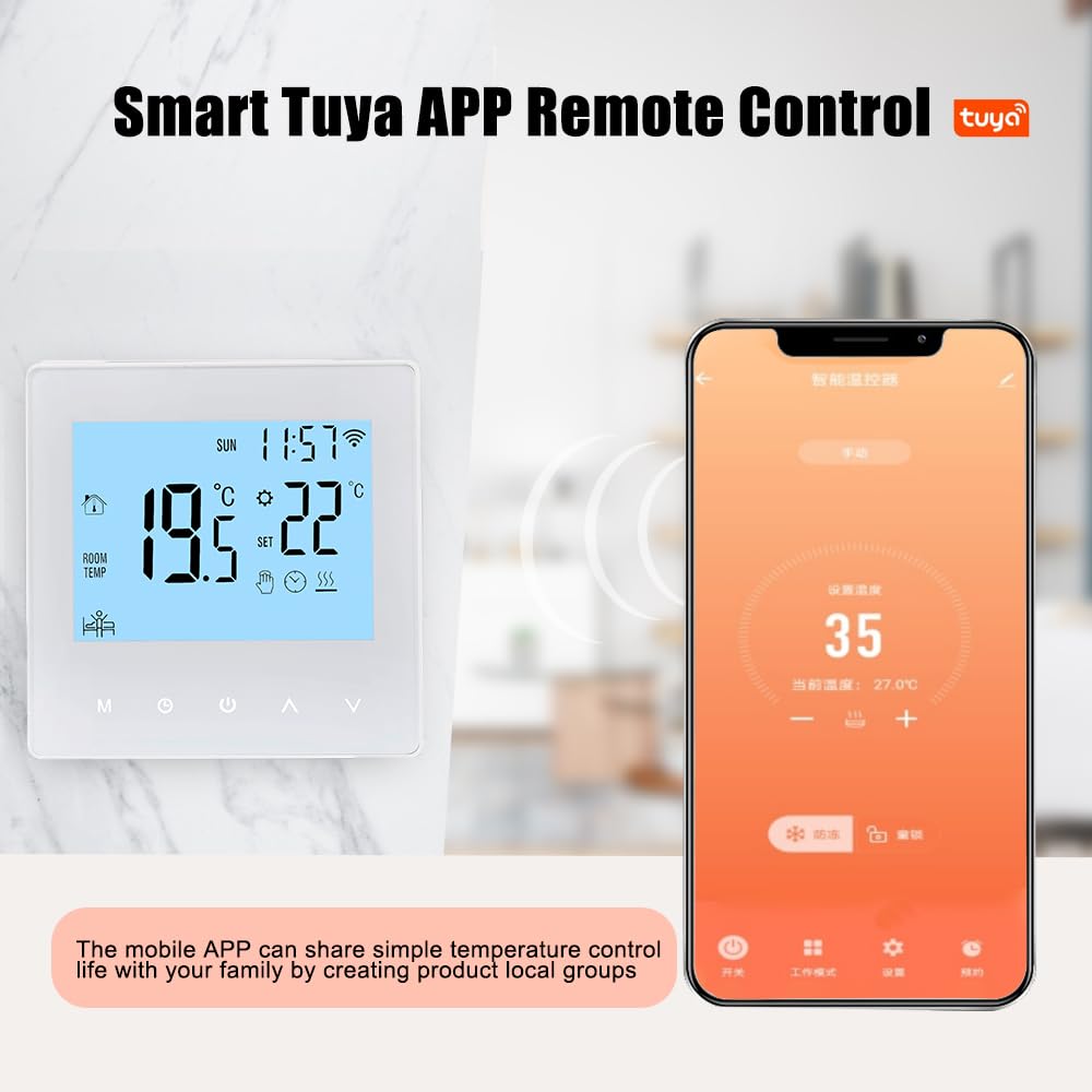 Decdeal Termostato WiFi Calentamiento de Agua, programable 230 V LCD 3 A con aplicación Tuya (Azul)