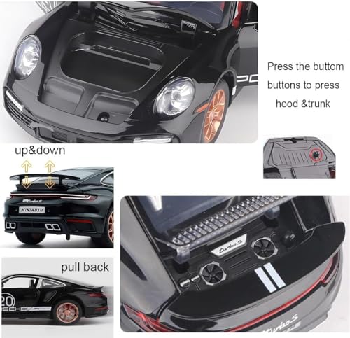Image of Exclusive Alloy Metal Pull Back Die-Cast Car Diecast Metal Pullback Toy Car with Openable 6 Doors,Light Music Boys Gifts Toys (1:32 Porsche Carrera 911- Black Color)