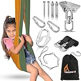 Premium Indoor Sensory Swing for Kids & Special Adults - Therapy Swing for Autism, ADHD, Aspergers - Indoor Hammock Kids Swing, Calming & Relaxing Adjustable Sensory Integration (Mustard/Olive)