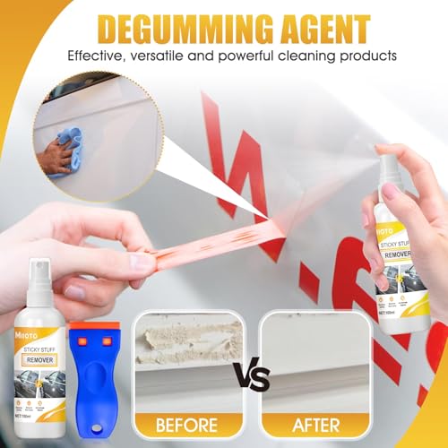 Miioto Klebereste Entferner Auto, Sekundenkleber Entferner, Klebstoffentferner Extra Stark, Schaber X10, Klebereste Entferner Fensterrahmen, Etikettenentferner, Entfernen sie Hartnäckige Tags, 100ml