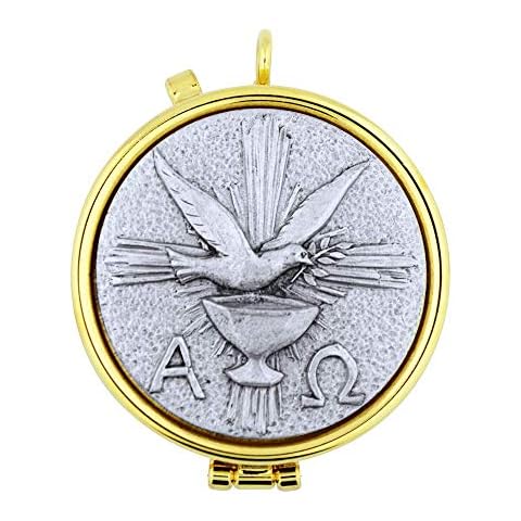 Genuine Italian Crafted Pyxes | 11 Different Designs | Beautiful and Durable Pewter and Gold Tone Metal | A Great Gift for Traveling Communion | Christian Home Goods (Holy Spirit Dove) Cover