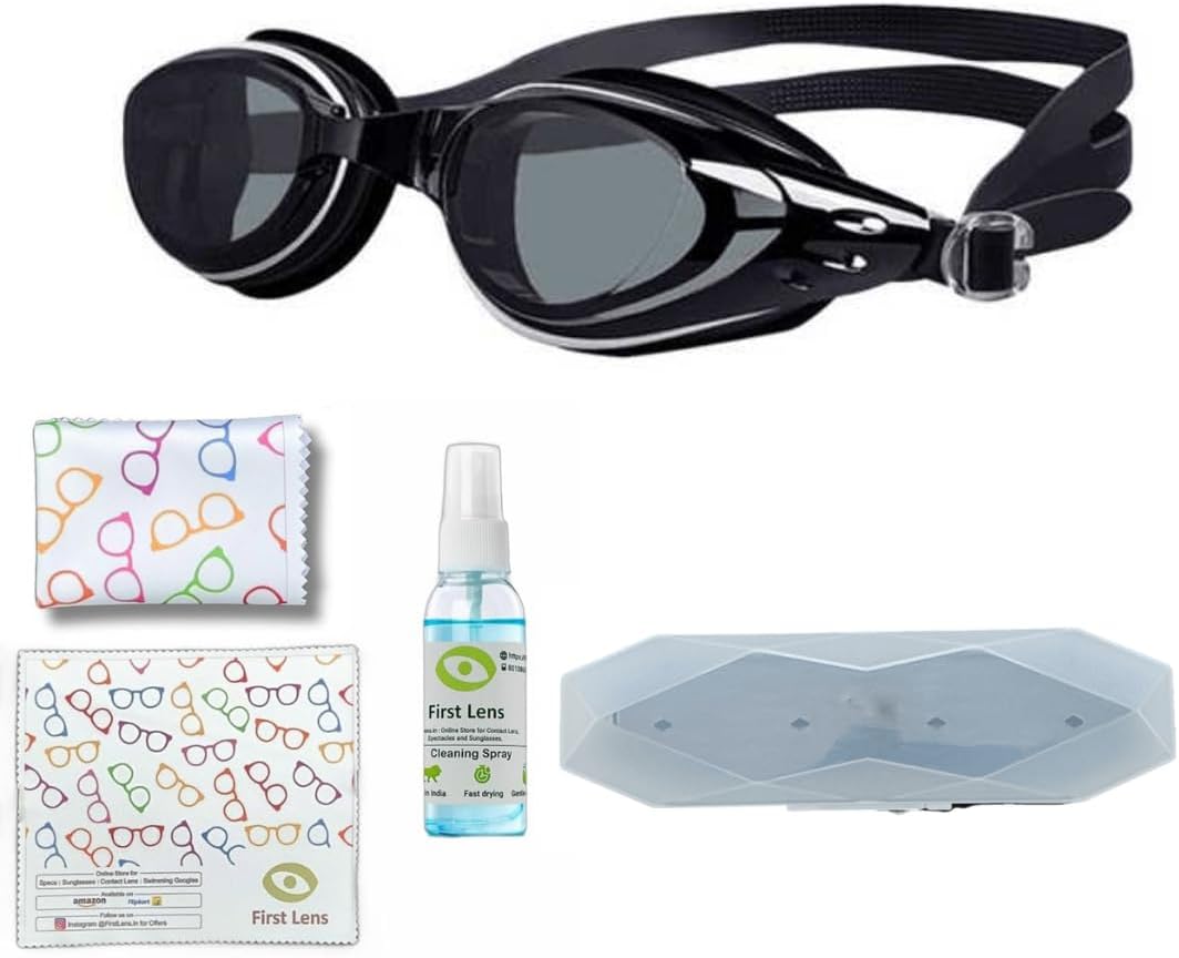 First Lens Customised Powered Swimming Goggles With UV Protection & AntiFog Coating (L-6.00 R-7.00)