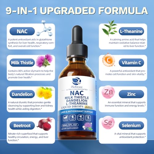 Image of Lukaree Liposomal Liquid NAC 600mg Supplement for Liver Detox & Antioxidant | N-Acetyl-L-Cysteine Liquid Drops w /Milk Thistle & Selenium for Detox Support & Immune Support* - Ultra-Concentrated -2oz