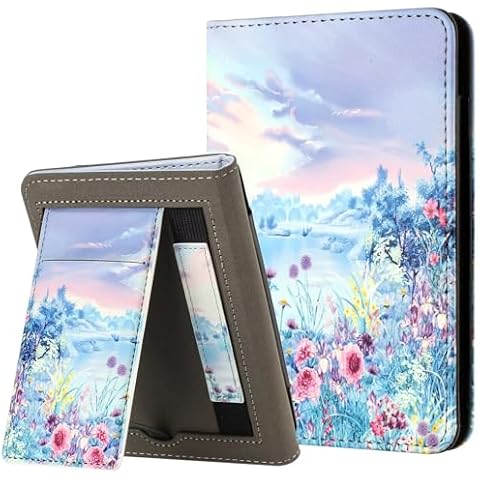 MonsDirect for 6" Kindle Paperwhite 5/6/7th Generation Case 2012,2013,2015,2016 Version (Model: EY21 / DP75SDI), PU Leather Hard Cover, Auto Wake/Sleep with Hand Strap & Card Slot, Purple Scenery Cover