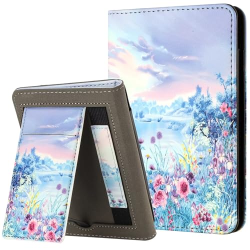 MOKASE for 6" Kindle Paperwhite 5/6/7th Generation Case 2012,2013,2015,2016 Version (Model: EY21 / DP75SDI), PU Leather Stand Hard Cover, Auto Wake/Sleep with Hand Strap & Card Slot, Purple Scenery