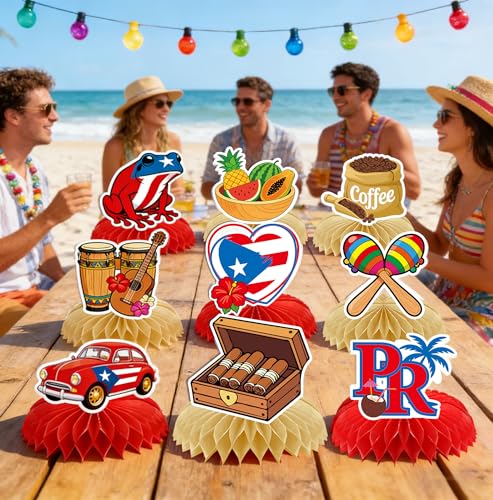 Image of Puerto Rico Party Decorations - 9 Pcs Happy Birthday Centerpieces