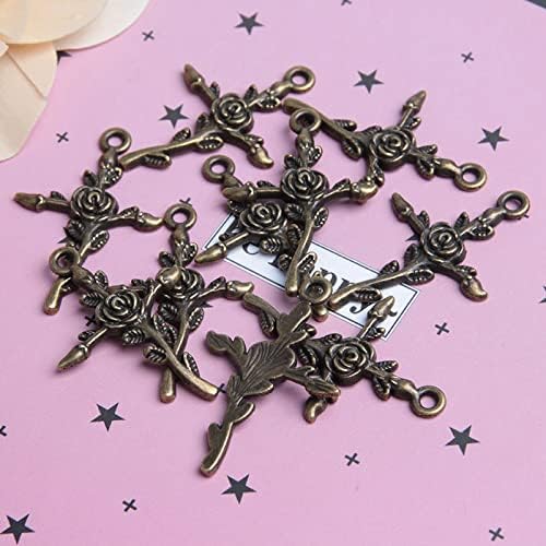 Acxico 20 Pcs Cross Charms Antique Silver Tone with Detailed Rose - Image 7