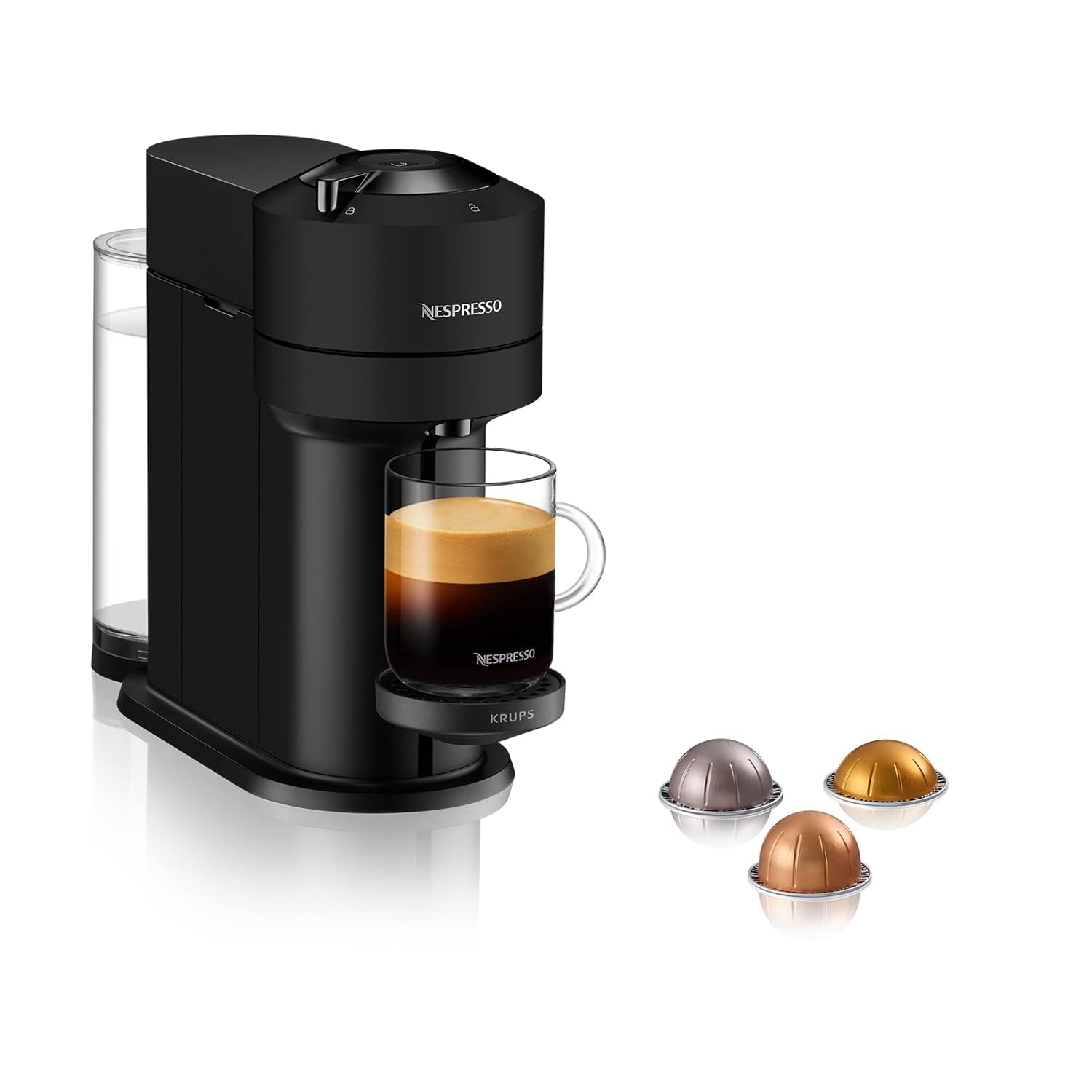 Krups Vertuo Next XN910N Nespresso, Macchina del caffé, 30 secondi di riscaldamento dell’acqua, Spegnimento Automatico, Connettività Bluetooth e Wi-Fi, Nera