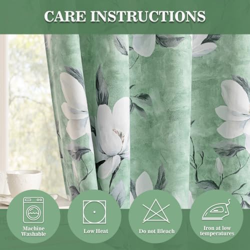 Image of MYSKY HOME Floral 95% Blackout Curtains 102 Inch Long 2 Panels Set for Kitchen White Flower Printed Thermal Insulated Light Blocking Black Out Grommet Window Treatments, 52 inch W Each Panel, Sage Green