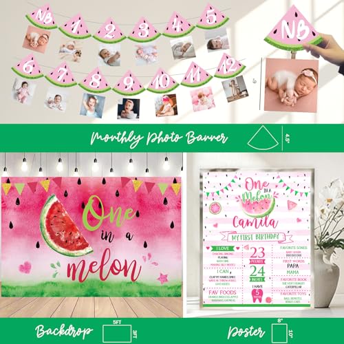 Costova One In A Melon Party Decorations – 109 PCs Watermelon Theme 1st Party Supplies with Watermelon Printed Backdrop, Balloon Garland, Number 1 Foil Balloon, Banner, Cake Topper by Costova - Used condition - Image 5