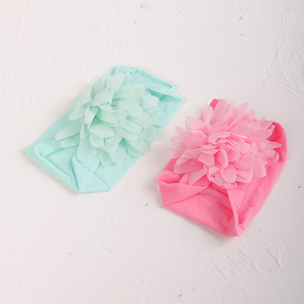 Wiwpar Gauze Flowers Floral Headband Nylon Headwear Elastic Adjustable Head Piece Hair Bands 2 Pcs for Toddler and Childrens (Color 1)