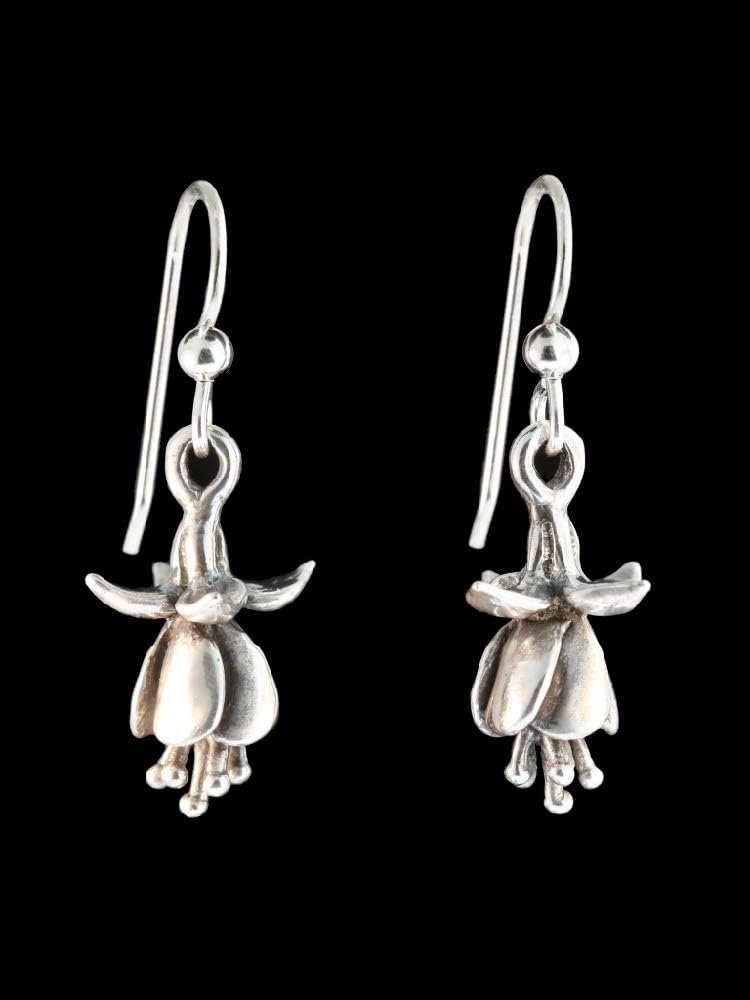 Fuchsia Flower Earrings Silver Flower Earrings Sterling Silver Dangle Flower Jewelry - Image 3