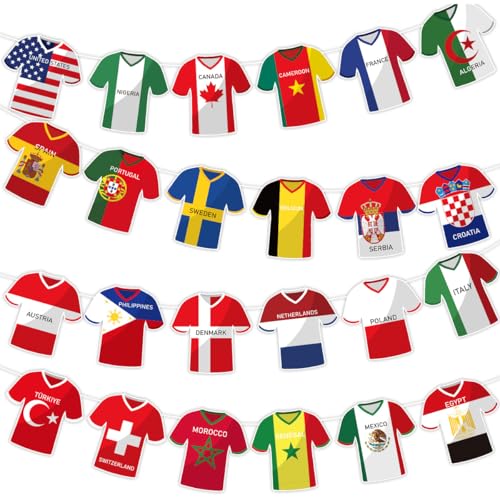 2026 World Cup Soccer Jersey Flag Bunting Banner 66ft/20m International Country String Flags Garland Merchandise for Sports Themed Party Events and Outdoor Celebrations Soccer Decorations for Fans