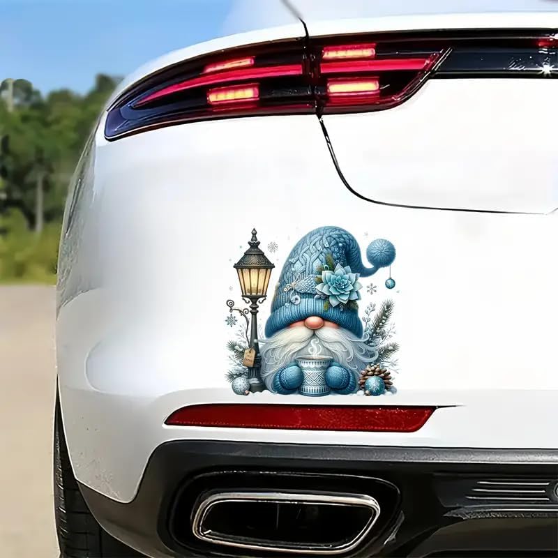 Winter Gnome Lamp Snowflake PVC Vinyl Car Decals Stickers Waterproof Self-Adhesive Decals for Cars, Laptops, Trucks, Motorcycles Wall Window Luggage Scratch Cover Door Decor Sticker