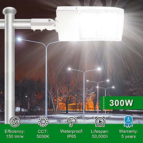 Ostek Led Parking Lot Lights 300W 42000Lm Led Shoebox Street Pole Lighting Fixture 5000K, Waterproof Outdoor Commercial Area Road Lighting For Stadium Roadways 100-277V Dlc Ul #TOP1