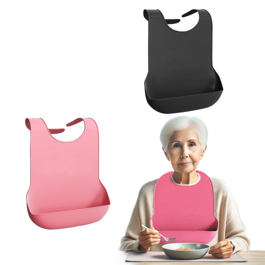 Photo 1 of 2-Pack Adjustable Silicone Bibs for Adults, Waterproof & Washable, Elderly Men & Women Mealtime Protector 20.47 x 14.57 inches 2pack-(pink, Gray)