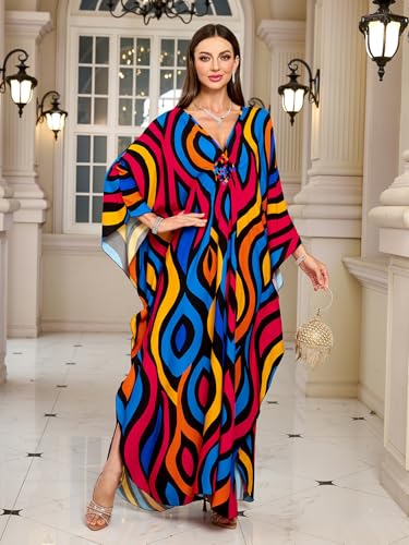 Image of KEYLORTING Plus Size Kaftan Dress Women, African Moo Moo Print Caftan, Batwing Dress, Beach Cover Up for Party and Loungewear