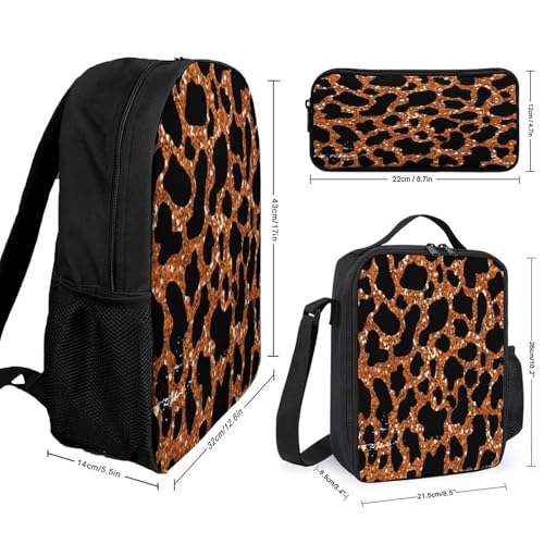 Leopard Print Backpack Set 3 Pieces Backpacks Lunch Bag Wallet For Travel Outdoor Sports2