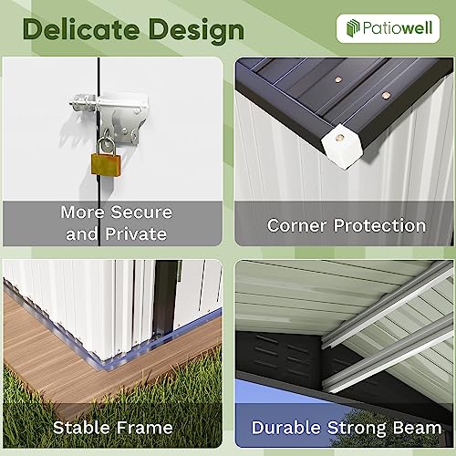 Image of Patiowell 6x4 FT Outdoor Storage Shed, Garden Tool Storage Shed with Sloping Roof and Double Lockable Door, Outdoor Shed for Garden Backyard Patio Lawn,White