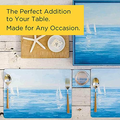 Cork Placemats: Set Of 4 Heat Resistant Open Sail Art Cork Backed Placemats - 16" X 12" Hardboard Placemats With Cork Backing For Dining Table - Perfect For Weeknights & Entertaining - Rockflowerpaper #TOP7
