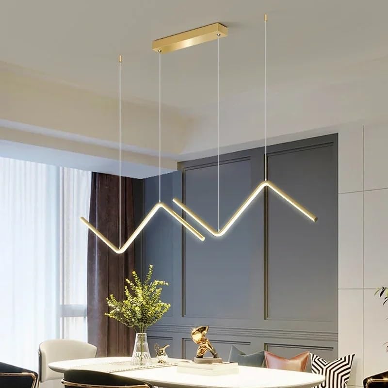 Suspension LED moderne dorée et design minimaliste de lustre long
