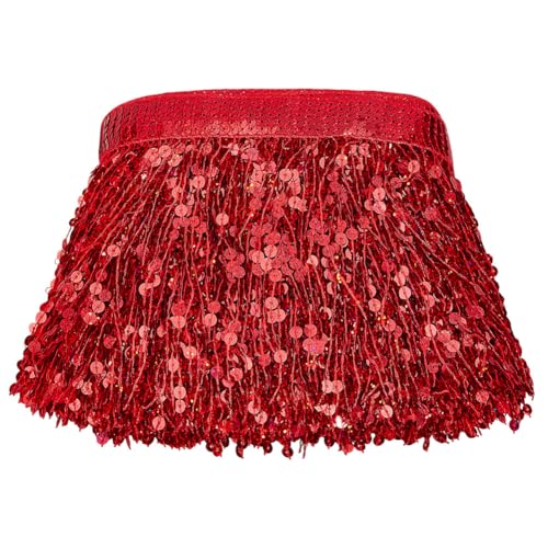 MAYJOYDIY Flecos de lentejuelas rojas de 10 m, 17 cm, flecos brillantes, borlas de lentejuelas, decoración de costura para vestido latino, disfraz de escenario, costura, manualidades, decoración de