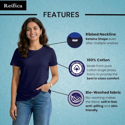 Image of Reifica Women's Plain Half Sleeve T-Shirt Combo Pack of 4