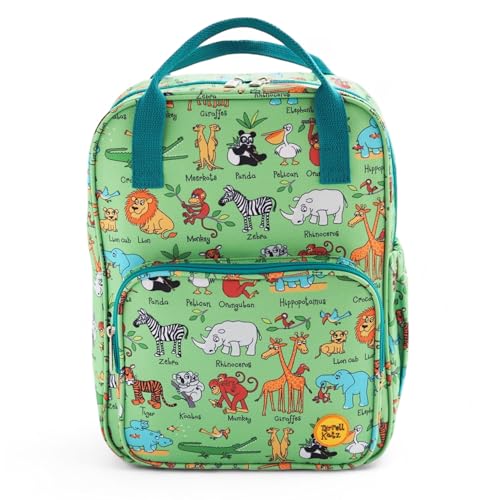 Tyrrell Katz Jungle Printed Backpack in Green - Double Zip Kids School Rucksack with Bottle Pocket, Twin Handles & Adjustable Straps · Fits A4 Books · Made from Recycled Polyester