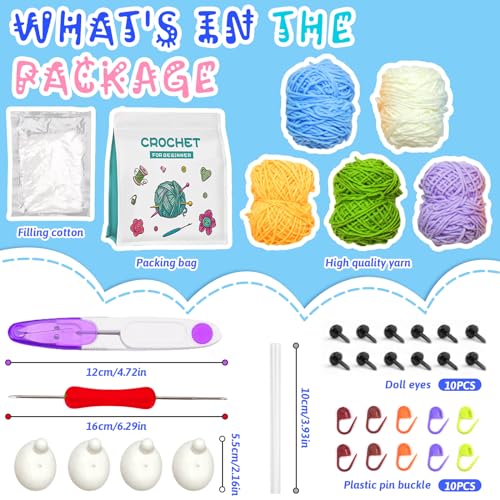 Picrik 4 PCS Beginners Crochet Kit, Crochet Kits for Beginners Kids ...