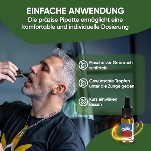 Wellpursan Hanföl 10% (10ml) – Hochwertiges Hanföl für Wohlbefinden & Entspannung – vegan & natürlich - Niederländisches Qualitätsprodukt auf Olivenöl Basis - Natürlich & Vegan
