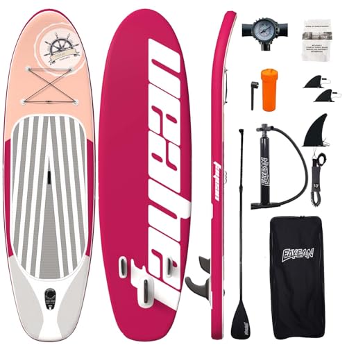 11’×33”×6” Inflatable Stand Up Paddle Board Non-Slip Deck, Complete SUP Accessories for All Skill Levels, Wide Seat & Safety Leash, 3 Fins, Adjustable Paddle, Pump & Carrying Backpack (Rose)