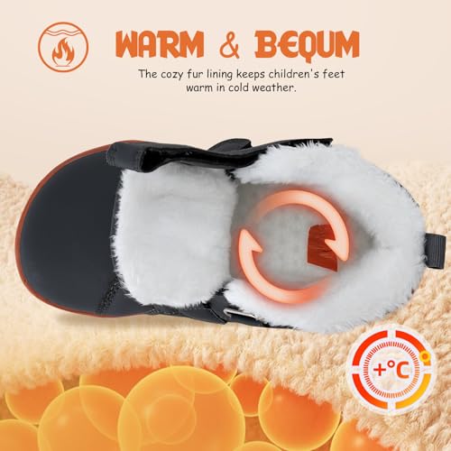 WateLves Toddler Little Kids Wide Barefoot Shoes Boys Girls Winter High Top Minimalist Sneakers Faux Fur Ankle Boots Leather Uniform Dress Shoes Naturally Splay3