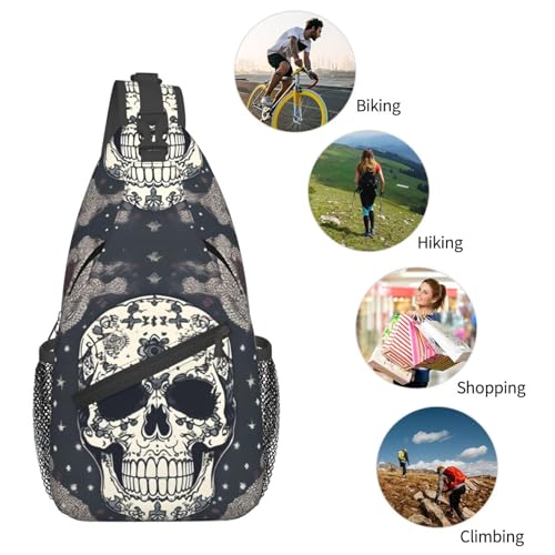 Mochila bandolera con estampado Skull para viaje y senderismo miniatura 6