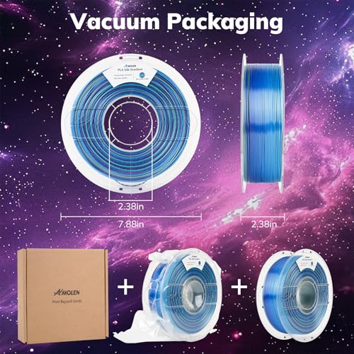 Image of AMOLEN PLA 3D Printer Filament, Silk PLA 1.75mm Silk Shiny Gradient Filament Blue Green Purple, 3D Printing Filament 1KG /2.2lb
