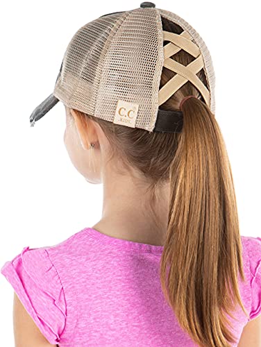 Funky Junque Girls Messy Bun Baseball Cap - High Ponytail Criss Cross Hat, Smiley Face Designs, Seasonal Patterns2